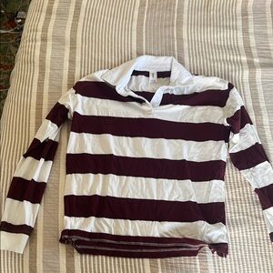Striped Rugby Polo Shirt in White and Burgundy